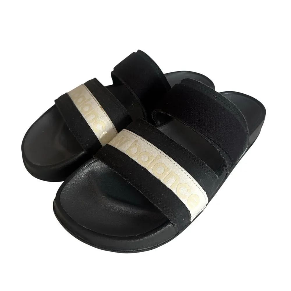 New Balance 202v2 Black & White Women Slides Sandals EUC